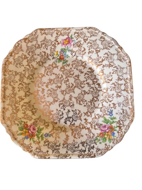 Lord Nelson Ware Other - Lord Nelson Ware Floral Plate 9 1/8" Floral Gold Trim Square England Porcelain